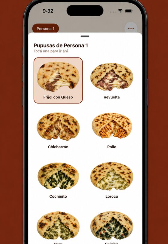 Catálogo de rellenos de pupusa en cuadrícula